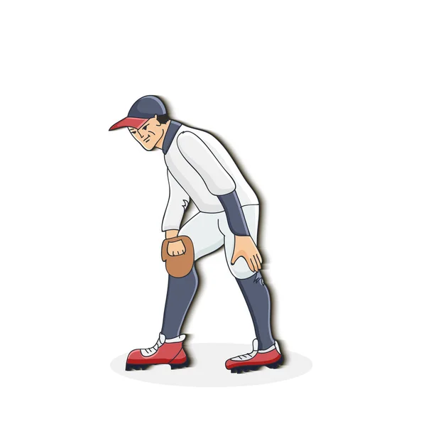 Ilustración vectorial de un jugador de béisbol atrapando la pelota. Lindo. — Vector de stock