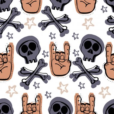 Vektör el sorunsuz kuvvetler çekilmiş. Kafatasları, kemikler, punk, rock mu