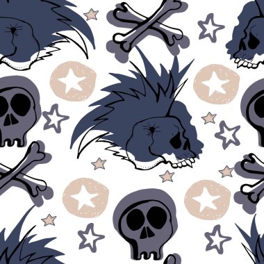 Vektör el sorunsuz kuvvetler çekilmiş. Kafatasları, kemikler, punk, rock mu