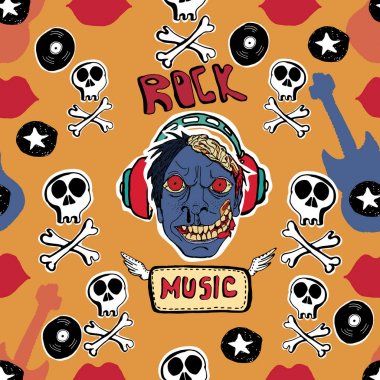 Vektör el sorunsuz kuvvetler çekilmiş. Kafatasları, kemikler, punk, rock mu