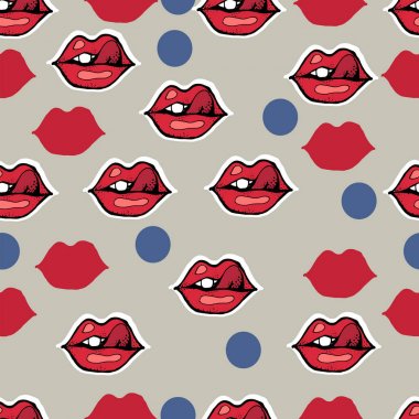 Vektör el sorunsuz kuvvetler çekilmiş. Kırmızı seksi dudaklar. Polka dot. İnci