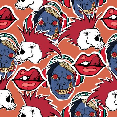 Vektör el sorunsuz kuvvetler çekilmiş. Kafatasları, kemikler, punk, rock mu