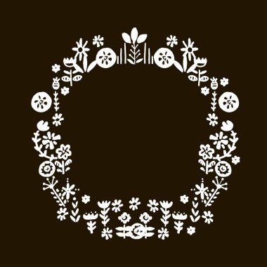 El çekilmiş tatlı vektör çelenk. Basit doodle çiçek öğeleri. SC