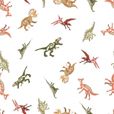Vektör seamless modeli. Dinozorlar. T-Rex, Tyrannosaur'u, Veloci