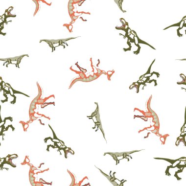 Vektör seamless modeli. Dinozorlar. T-Rex, Tyrannosaur'u, Veloci