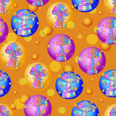 Komik mantarları olan renkli, canlı, pürüzsüz bir vektör.
