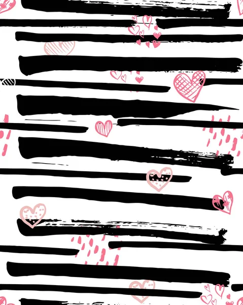 Valentine's Day seamless background. Hand drawn ink patterns wit — Stock Vector