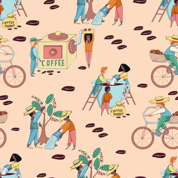 Petits personnages stylisés drôles font expresso à la crème et ha — Image vectorielle