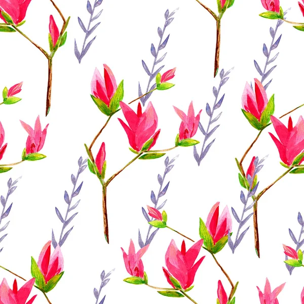 Dipinti Mano Acquerello Sfondo Floreale Motivo Primavera Senza Cuciture Con — Foto Stock