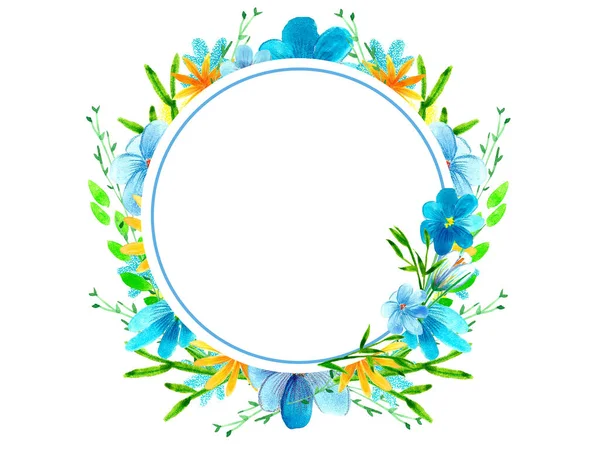 Beautiful Bright Watercolor Floral Wreath Spring Flowers Branches Leaves Hand — Stock Photo, Image