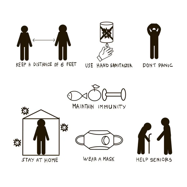 Coronavirus Disease Prevention Line Icons Set Vector Illustration Medical Infographic — 스톡 벡터