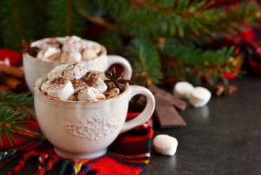 Sıcak çikolata şekerleme, tarçın ve baharatlar 