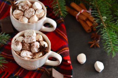 Sıcak çikolata şekerleme, tarçın ve baharatlar 