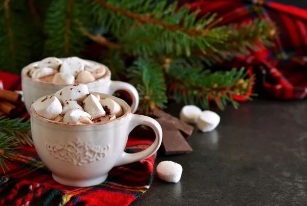 Heiße Schokolade mit Marshmallows, Zimt und Gewürzen — Stockfoto