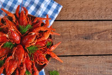 Büyük bir tabak üzerine dereotu ile haşlanmış taze kerevit 