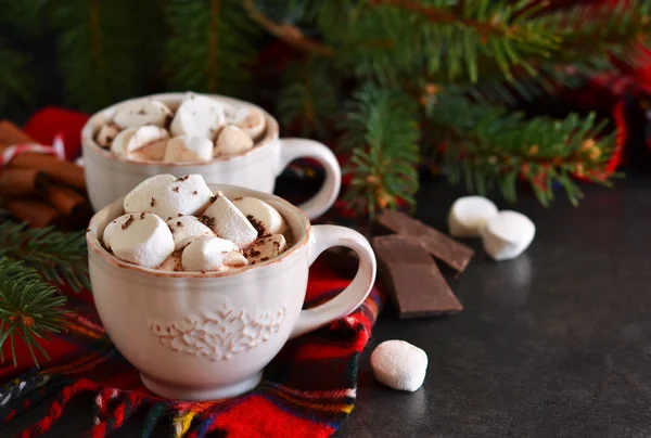 Heiße Schokolade mit Marshmallows, Zimt und Gewürzen — Stockfoto