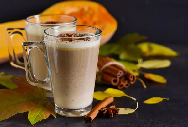 Ciepły, korzenny napój - latte z cynamonem i dyni — Zdjęcie stockowe
