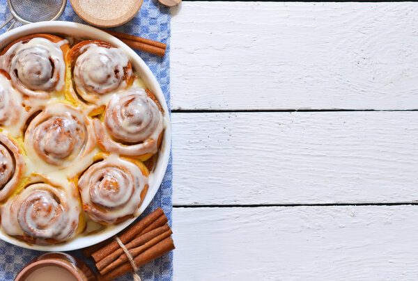 Cinnamon rolls for breakfast on a white background. 