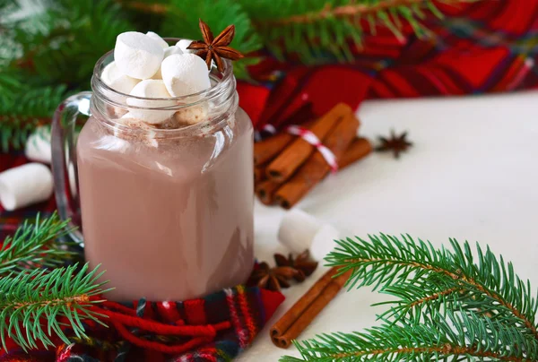 Sıcak çikolata şekerleme, tarçın ve baharatlar 