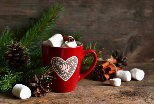 Chocolate caliente de invierno con malvaviscos . — Foto de Stock