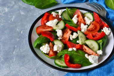 Domates, ıspanak ve biber ile sebze salatası 