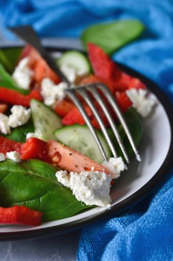 Domates, ıspanak ve biber ile sebze salatası 