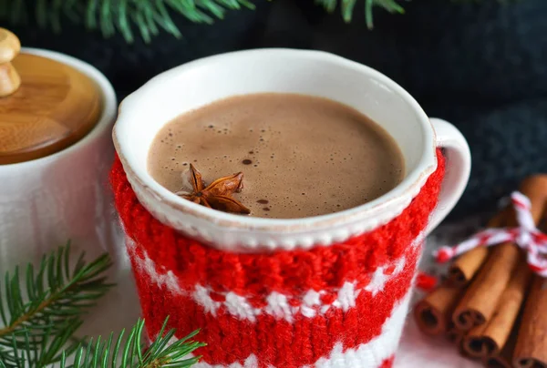 Kış sıcak içecek - sıcak çikolata tarçın ve anason ile 