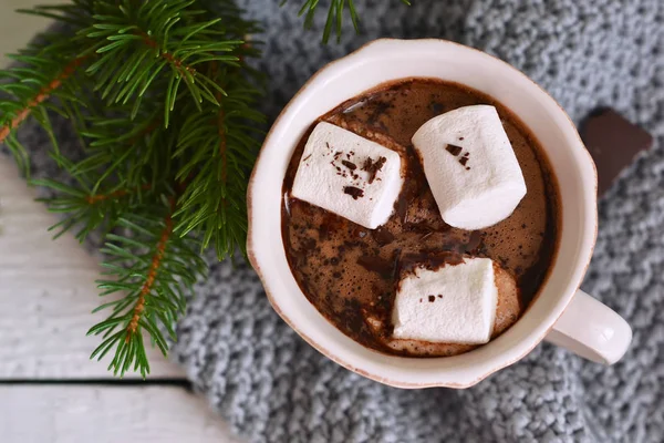 Hot chocolate with marshmallows, cinnamon and spices — Stock Photo, Image