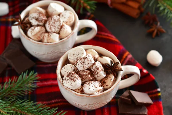 Heiße Schokolade mit Marshmallows, Zimt und Gewürzen — Stockfoto