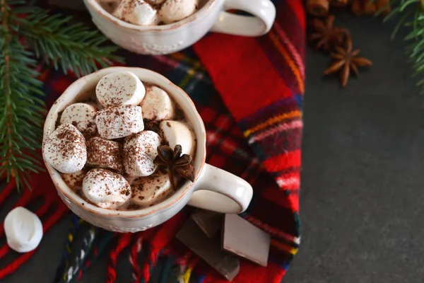 Hot chocolate with marshmallows, cinnamon and spices — Stock Photo, Image