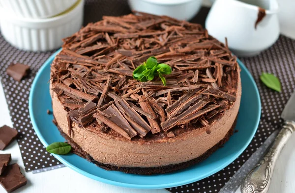 Tarta de chocolate con mascarpone, galleta de chocolate . — Foto de Stock