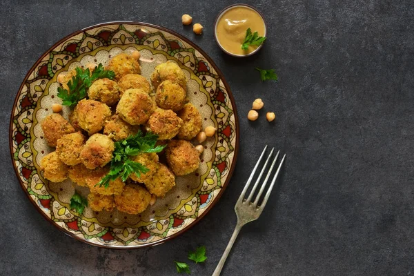 Arabian dish - falafel with sauce and cilantro — Stock Photo, Image