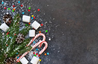 Metin için yer ile yeni yıl tebrik kartı. Yukarıdan görüntülemek. 