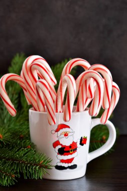 Yeni yıl gıda arka plan. Bir fincan şeker kamışı 