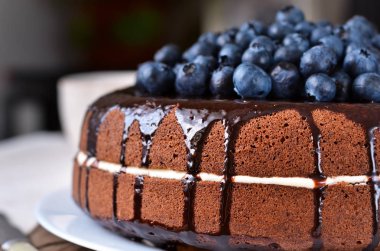 Ev yapımı çikolatalı kek krem ve yaban mersini 