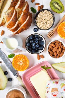 Kahvaltı için malzemeler ile gıda arka plan.