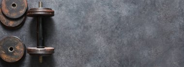 Eski dambıl, spor salonu konsepti, sepia tonlama..