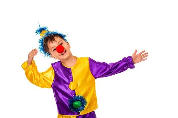 Studio foto di un bambino che indossa il costume di carnevale di un clown — Foto Stock