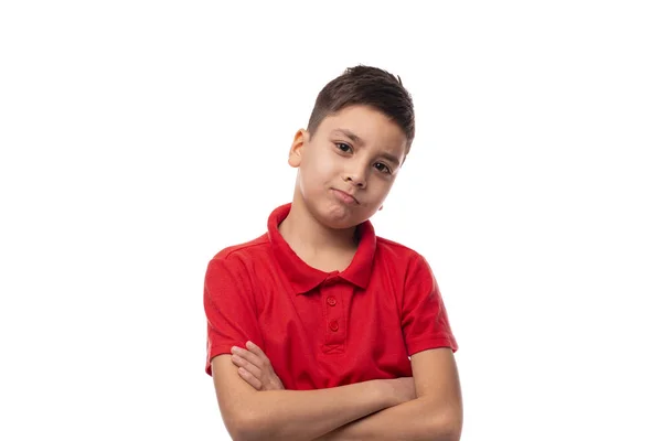 Retrato Cintura Hacia Arriba Del Joven Con Camisa Roja Con —  Fotos de Stock