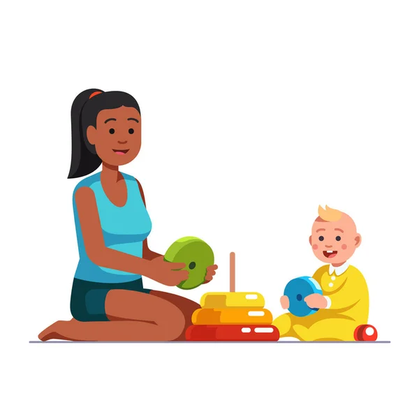 Afro American babysitter playing with baby boy — Stock Vector