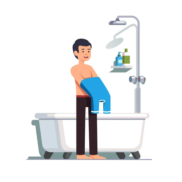 男人在洗澡前脱掉衬衣 — 图库矢量图片