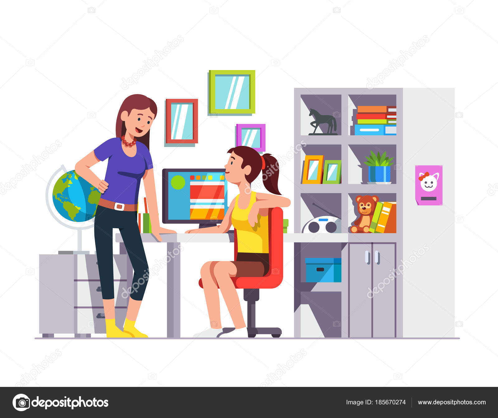 Two school student friends talking, doing homework Stock Vector Image by  ©IconicBestiary #185670274