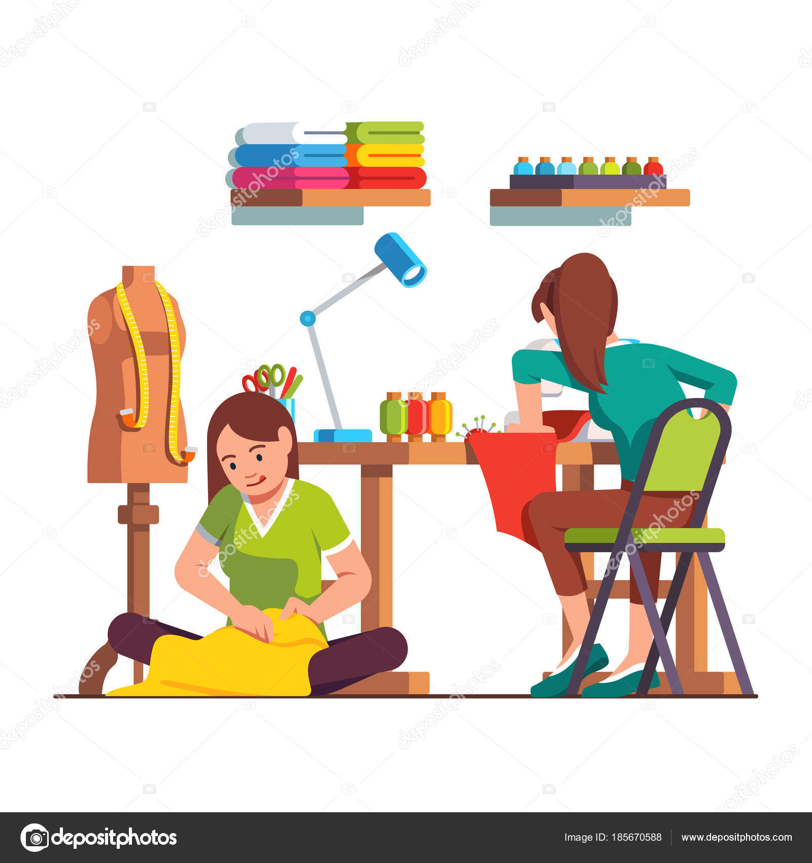 Woman dressmaker stitching, seamstress working Stock Vector Image by