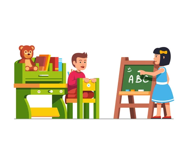 Crianças estudando na sala de aula do jardim de infância —  Vetores de Stock