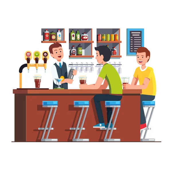 Bartendern serverar klient. Bartendern att göra cocktail — Stock vektor