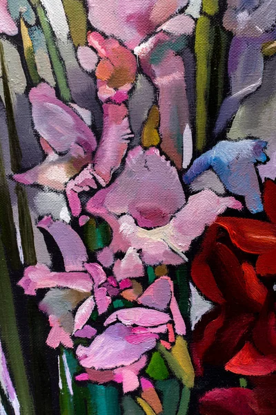 İzlenimcilik sanat, renkli görüntü, arka planlar ve duvar kağıdı, tuval üzerine çiçek desenli boyalı boyama natürmort yağ doku, süsen