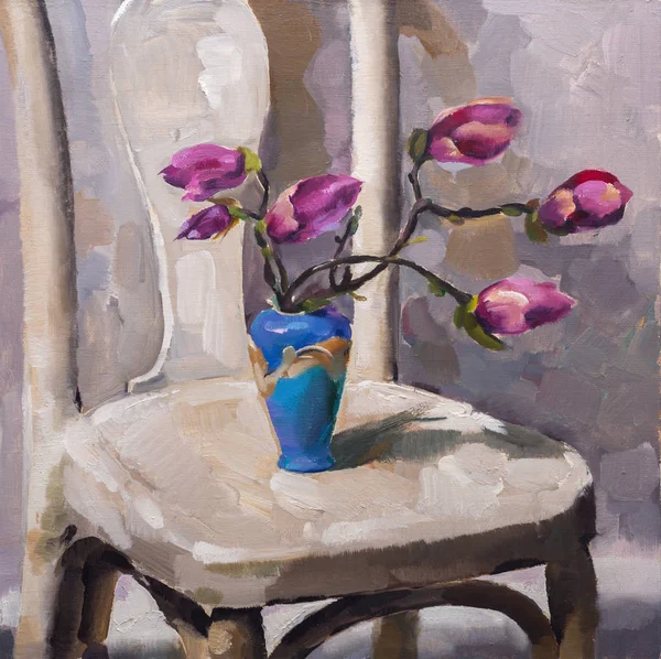 Öljymaalaus asetelma violetti magnolia — kuvapankkivalokuva