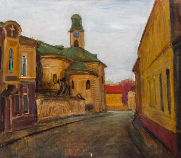Hermoso paisaje original pintura al óleo sobre lienzo Ucrania Chernovtsy —  Fotos de Stock
