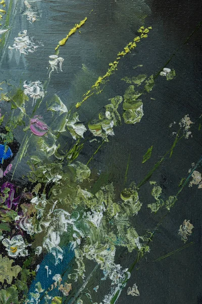 Dokulu tuval üzerinde çiçekli Natürmort Yağlıboya Resim — Stok fotoğraf