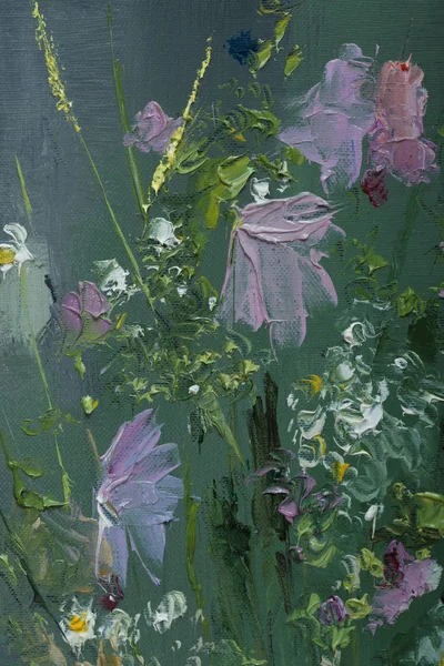 Oljemålning Stilleben med blommor på Canvas med textur — Stockfoto